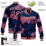 Custom 3D Pattern Bomber Jacket in Pink, Maroon, Cream-Navy - Full-Snap Varsity Letterman Style Custom Pink Maroon Cream-Navy - Image 3