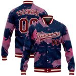 Custom 3D Pattern Bomber Jacket in Pink, Maroon, Cream-Navy - Full-Snap Varsity Letterman Style Custom Pink Maroon Cream-Navy
