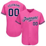 Custom Baseball Jersey, Authentic Pink Navy White Design for Fans Custom Pink Navy-White Authentic Baseball Jersey