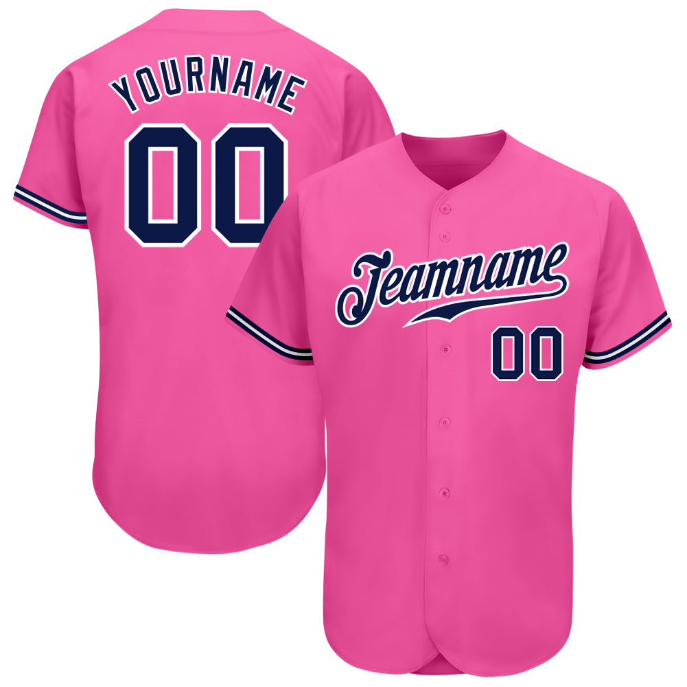 Custom Baseball Jersey, Authentic Pink Navy White Design for Fans Custom Pink Navy-White Authentic Baseball Jersey