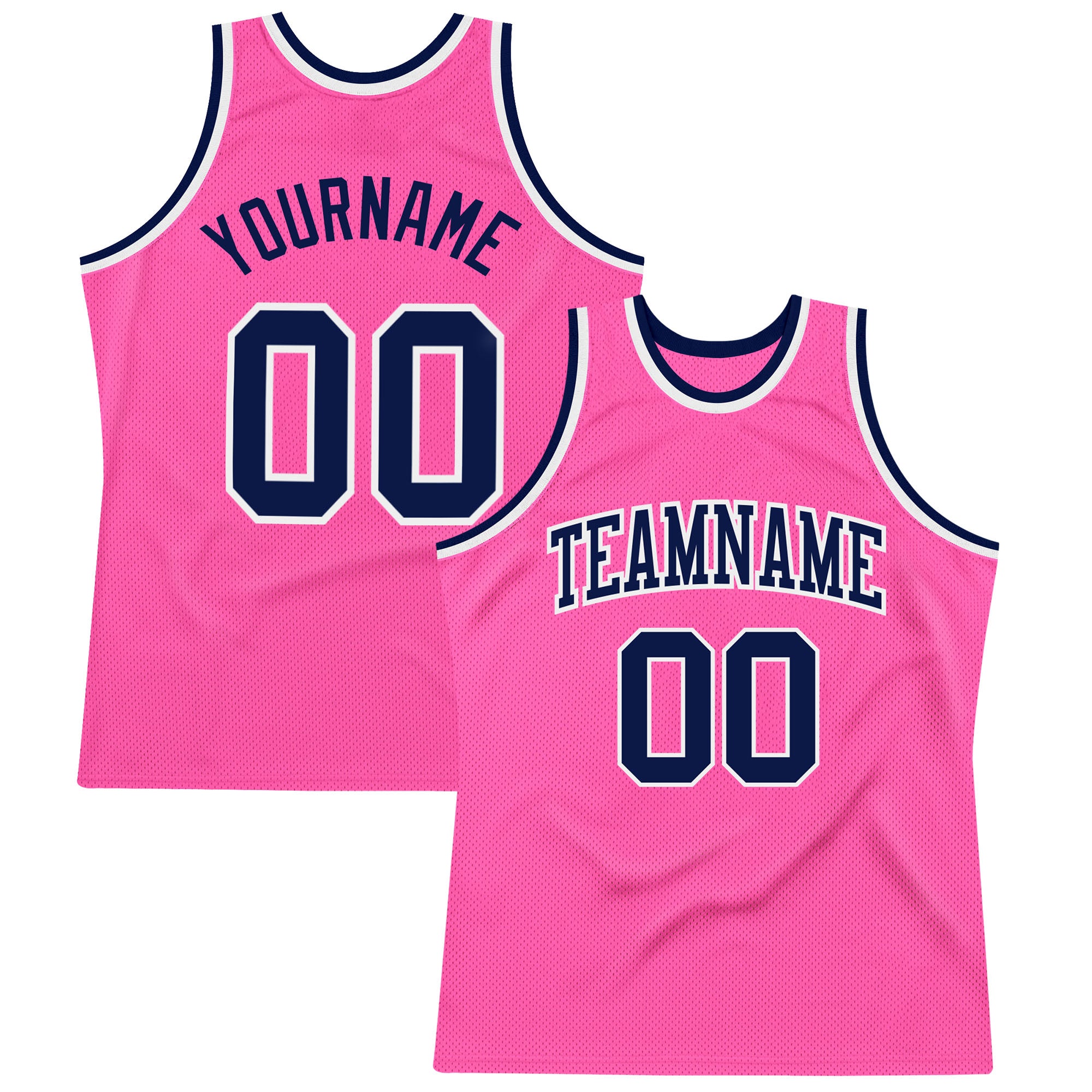 Custom Authentic Throwback Basketball Jersey - Pink Navy White Design Custom Pink Navy-White Authentic Throwback Basketball