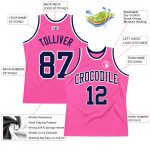 Custom Authentic Throwback Basketball Jersey - Pink Navy White Design Custom Pink Navy-White Authentic Throwback Basketball - Image 2