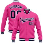 Custom Pink Navy White Bomber Varsity Letterman Jacket Full-Snap Design for Men and Women Custom Pink Navy-White Bomber Full-Snap