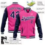 Custom Two Tone Bomber Jacket Pink Navy-White Full-Snap Varsity Letterman Custom Pink Navy-White Bomber Full-Snap Varsity - Image 3