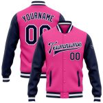 Custom Two Tone Bomber Jacket Pink Navy-White Full-Snap Varsity Letterman Custom Pink Navy-White Bomber Full-Snap Varsity