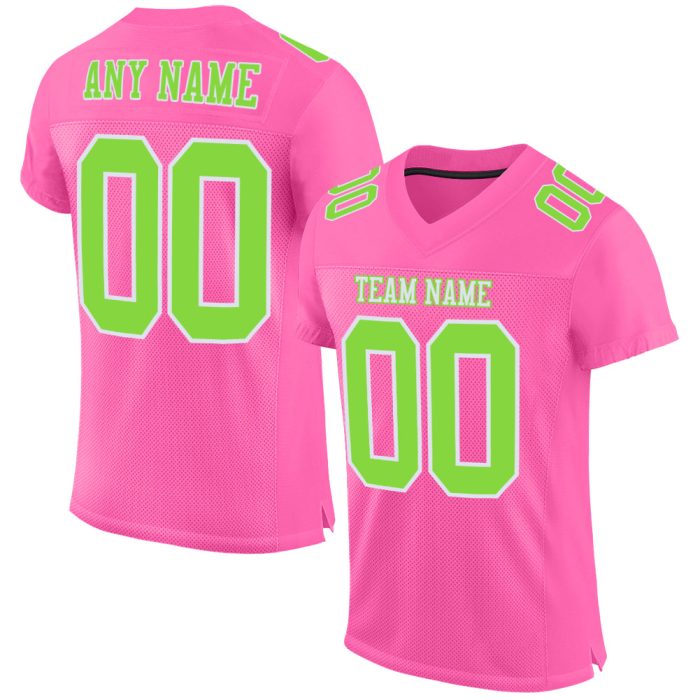 Custom Pink Neon Football Jersey - Authentic Green White Mesh Design Custom Pink Neon Green-White Mesh Authentic Football - Image 1
