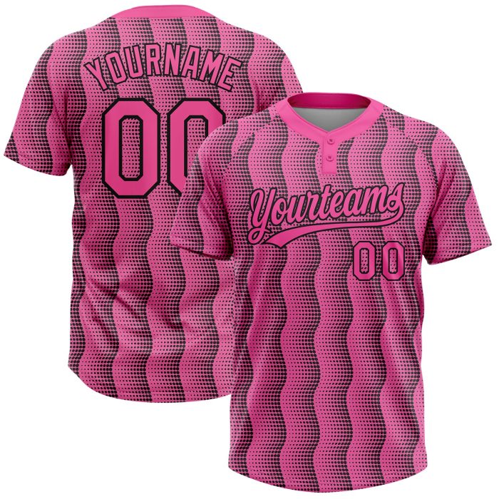 Custom Pink Black Two-Button Unisex Softball Jersey - Comfortable Athletic Wear for Team Sports Custom Pink Pink-Black Two-Button - Image 1
