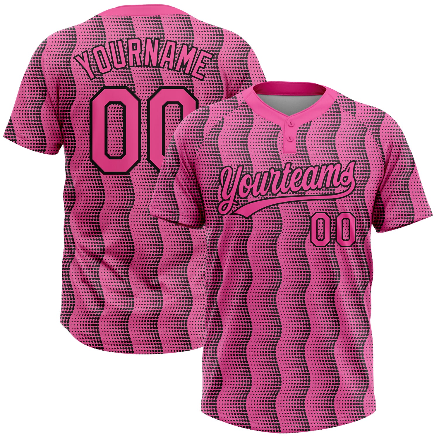 Custom Pink Pink-Black Two-Button Unisex Softball Jersey Custom Pink Black Two-Button Unisex Softball Jersey - Comfortable Athletic Wear for Team Sports Custom Pink Pink-Black Two-Button - Image 1
