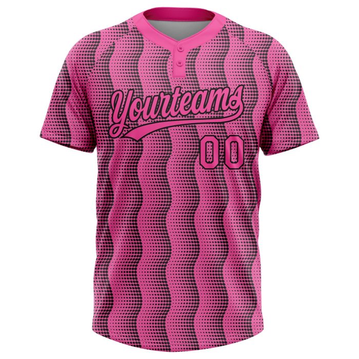 Custom Pink Black Two-Button Unisex Softball Jersey - Comfortable Athletic Wear for Team Sports Custom Pink Pink-Black Two-Button - Image 2