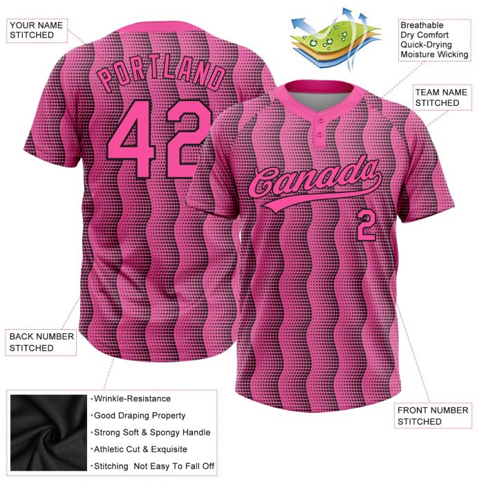 Custom Pink Black Two-Button Unisex Softball Jersey - Comfortable Athletic Wear for Team Sports Custom Pink Pink-Black Two-Button - Image 3