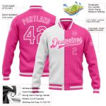 Custom Pink White Bomber Jacket for Women - Full-Snap Varsity Letterman Fashion Jacket Custom Pink Pink-White Bomber Full-Snap - Image 3