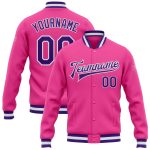 Custom Bomber Jacket Pink Purple White Varsity Full-Snap Letterman Custom Pink Purple-White Bomber Full-Snap Varsity Letterman