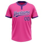 Custom Two-Button Unisex Softball Jersey in Pink Purple and White Custom Pink Purple-White Two-Button Unisex Softball Jersey - Image 2