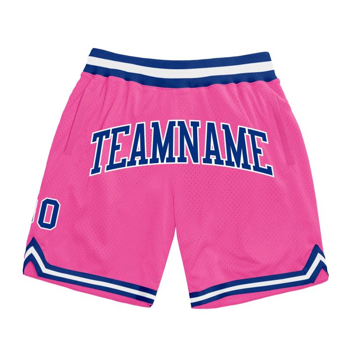 Custom Pink Throwback Basketball Shorts Authentic Royal-White Design Custom Pink Royal-White Authentic Throwback Basketball - Image 1