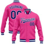 Custom Pink White Royal Varsity Letterman Bomber Jacket Full-Snap Style Custom Pink Royal-White Bomber Full-Snap Varsity