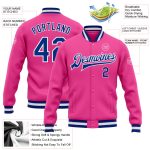Custom Pink White Royal Varsity Letterman Bomber Jacket Full-Snap Style Custom Pink Royal-White Bomber Full-Snap Varsity - Image 3