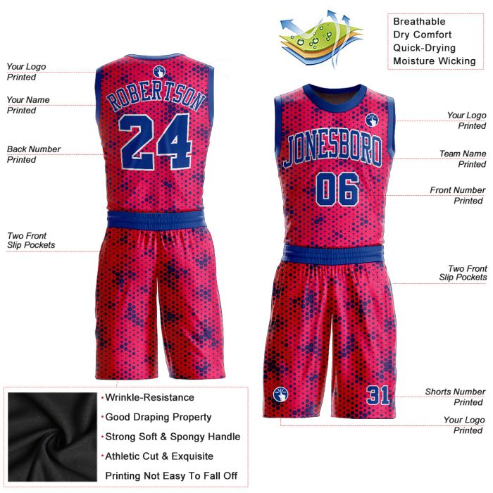 Custom Pink Basketball Jersey Round Neck Sublimation Suit - Royal White Custom Pink Royal-White Round Neck Sublimation Basketball - Image 2