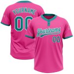 Custom Pink Teal White Softball Jersey Unisex Two-Button Design, Soft and Comfortable Custom Pink Teal-White Two-Button Unisex