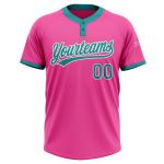 Custom Pink Teal White Softball Jersey Unisex Two-Button Design, Soft and Comfortable Custom Pink Teal-White Two-Button Unisex - Image 2