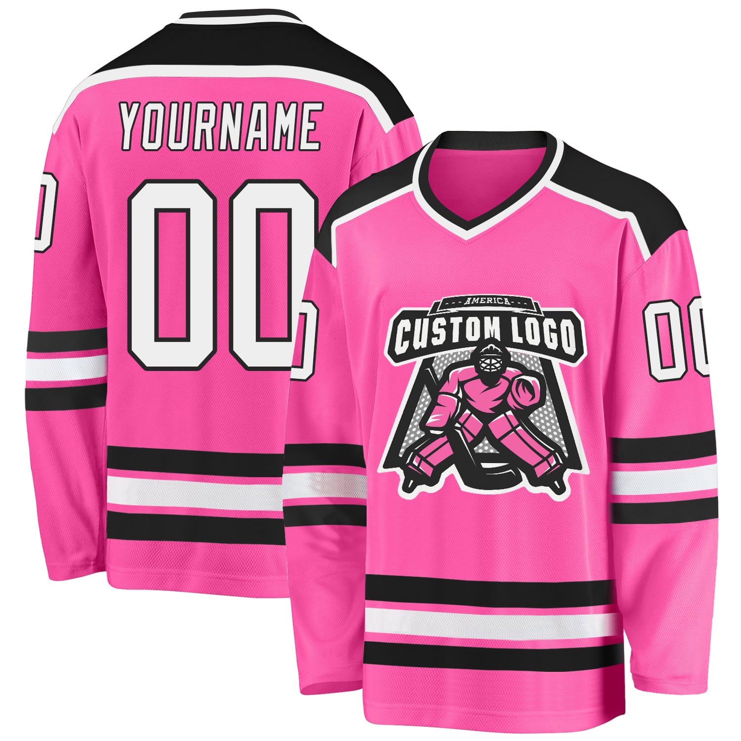 Personalized Pink Black White Hockey Jersey - Custom Team Apparel Custom Pink White-Black Hockey Jersey