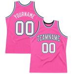Authentic Custom Basketball Jersey - Pink White Black Light Blue Throwback Design Custom Pink White Black-Light Blue Authentic