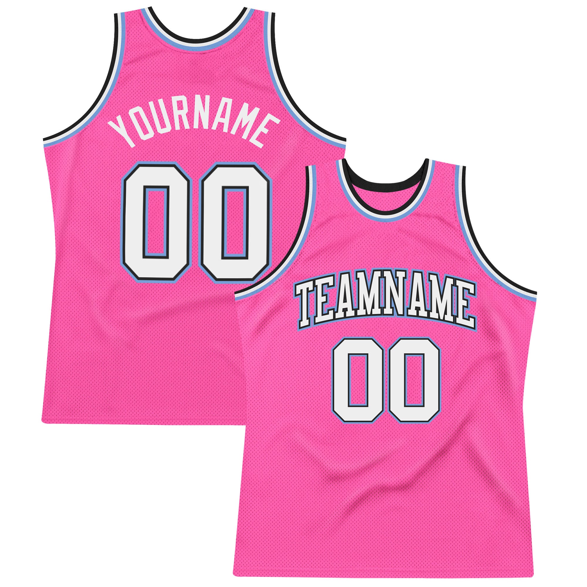 Custom Pink White Black-Light Blue Authentic Throwback Basketball Jersey Authentic Custom Basketball Jersey - Pink White Black Light Blue Throwback Design Custom Pink White Black-Light Blue Authentic - Image 1