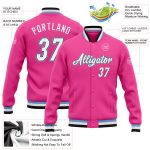 Custom Varsity Letterman Jacket - Pink Black White Light Blue Full-Snap Bomber Custom Pink White Black-Light Blue Bomber - Image 3
