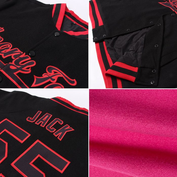 Custom Bomber Jacket Pink White Black Light Blue Full-Snap Two Tone Varsity Letterman Custom Pink White Black-Light Blue - Image 2