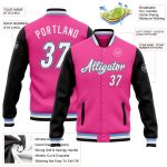 Custom Bomber Jacket Pink White Black Light Blue Full-Snap Two Tone Varsity Letterman Custom Pink White Black-Light Blue - Image 3