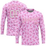 Breast Cancer Awareness Custom 3D Pattern Long Sleeve Performance T-Shirt in Pink & White Custom Pink White Breast Cancer