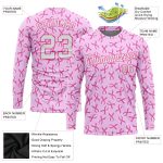Breast Cancer Awareness Custom 3D Pattern Long Sleeve Performance T-Shirt in Pink & White Custom Pink White Breast Cancer - Image 2