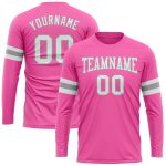 Custom Long Sleeve Performance T-Shirt in Pink, White, and Gray for Women Custom Pink White-Gray Long Sleeve Performance