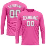 Custom Long Sleeve Performance T-Shirt in Pink, White, and Gray for Women Custom Pink White-Gray Long Sleeve Performance - Image 2