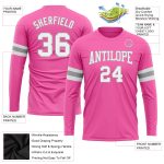 Custom Long Sleeve Performance T-Shirt in Pink, White, and Gray for Women Custom Pink White-Gray Long Sleeve Performance - Image 3