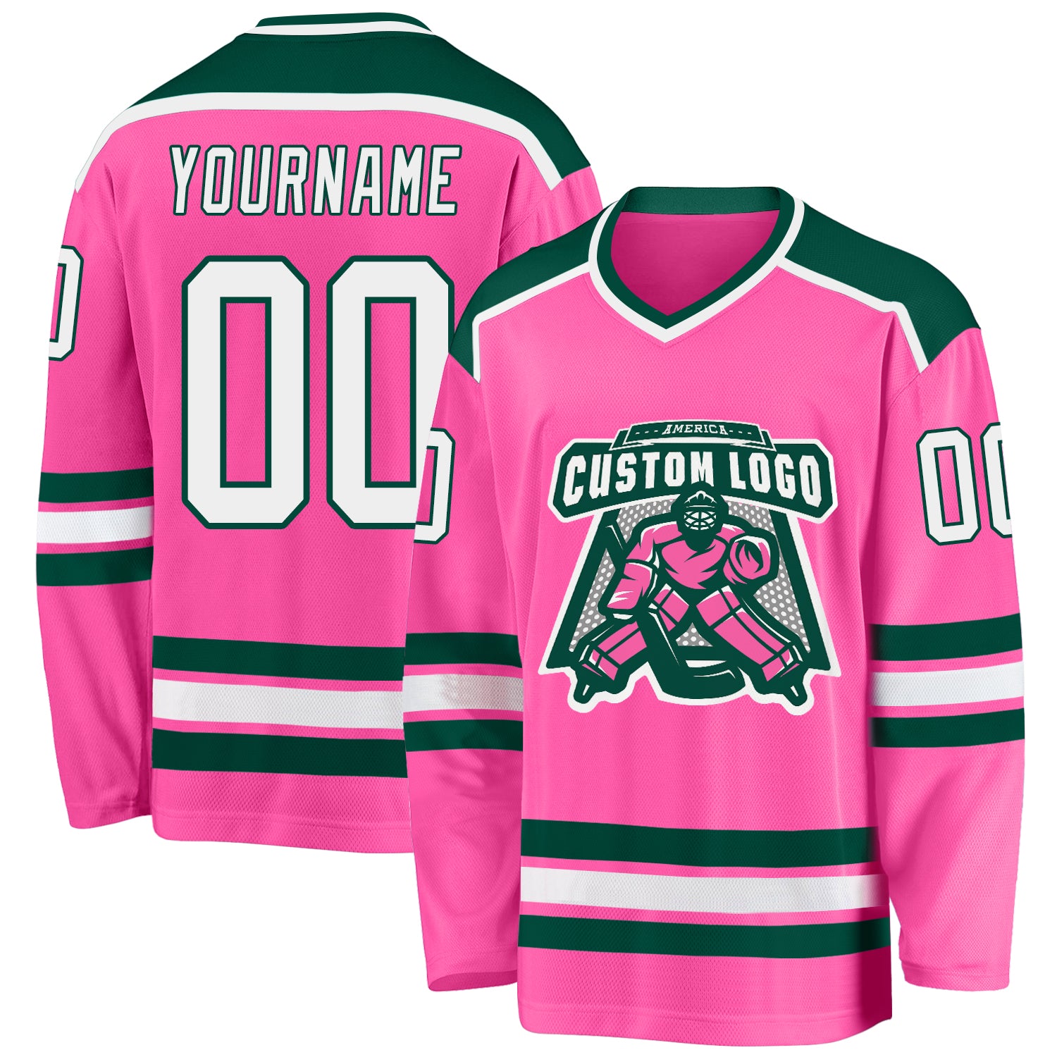 Custom Pink White-Green Hockey Jersey Custom Pink White Green Hockey Jersey - Personalized Sports Apparel for Team and Fan Engagement Custom Pink White-Green Hockey - Image 1