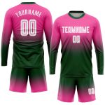 Custom Soccer Uniform Jersey - Pink White Green Fade Sublimation Long Sleeve Fashion Wear Custom Pink White-Green Sublimation - Image 2