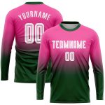 Custom Soccer Uniform Jersey - Pink White Green Fade Sublimation Long Sleeve Fashion Wear Custom Pink White-Green Sublimation