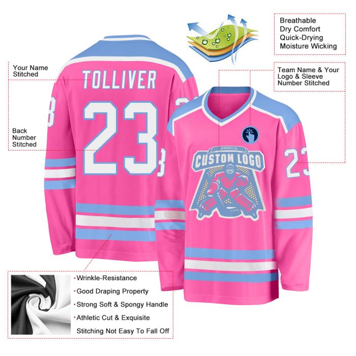 Custom Pink White Light Blue Hockey Jersey for Personalized Team Gear Custom Pink White-Light Blue Hockey Jersey - Image 3