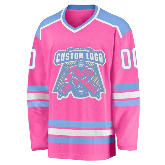 Custom Pink White Light Blue Hockey Jersey for Personalized Team Gear Custom Pink White-Light Blue Hockey Jersey - Image 2
