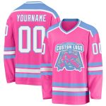 Custom Pink White Light Blue Hockey Jersey for Personalized Team Gear Custom Pink White-Light Blue Hockey Jersey