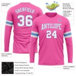 Custom Long Sleeve Performance T-Shirt in Pink, White & Light Blue Custom Pink White-Light Blue Long Sleeve Performance T-Shirt - Image 3