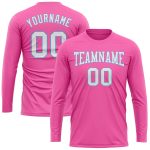 Custom Long Sleeve Performance T-Shirt in Pink, White & Light Blue Custom Pink White-Light Blue Long Sleeve Performance T-Shirt - Image 2