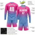 Custom Pink White Light Blue Fade Soccer Uniform Jersey Long Sleeve Sublimation Custom Pink White-Light Blue Sublimation - Image 3