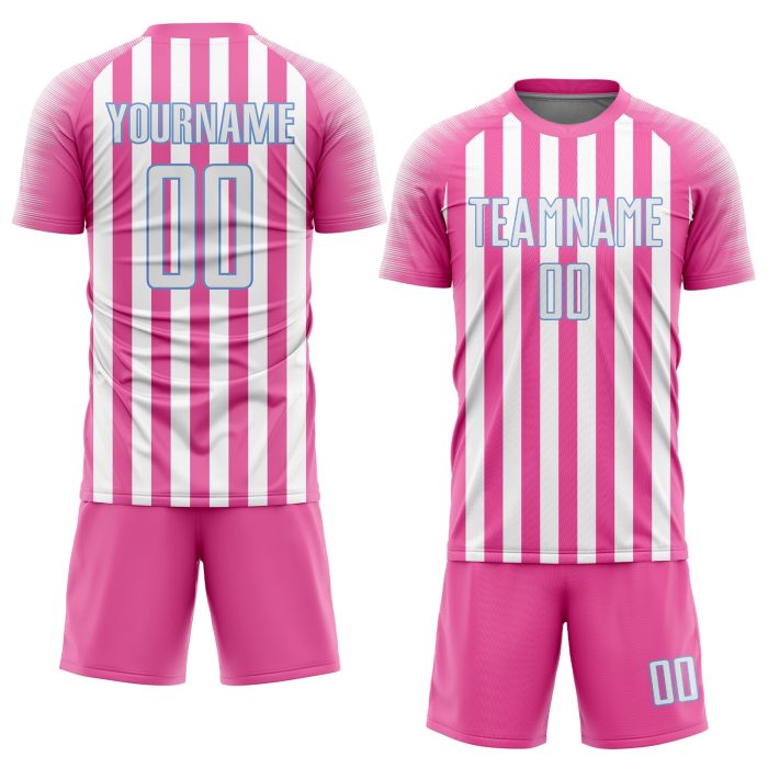 Custom Pink White Light Blue Soccer Uniform Jersey for Kids and Adults Custom Pink White-Light Blue Sublimation Soccer Uniform - Image 2