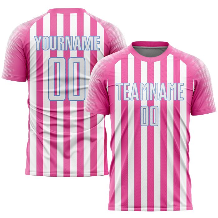 Custom Pink White Light Blue Soccer Uniform Jersey for Kids and Adults Custom Pink White-Light Blue Sublimation Soccer Uniform - Image 1