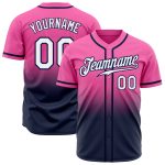 Custom Pink White Navy Baseball Jersey - Authentic Fade Fashion Design Custom Pink White-Navy Authentic Fade Fashion Baseball