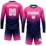 Custom Soccer Jersey Pink White Navy Long Sleeve Fade Fashion Sublimation Uniform Custom Pink White-Navy Sublimation Long - Image 2