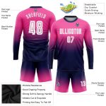 Custom Soccer Jersey Pink White Navy Long Sleeve Fade Fashion Sublimation Uniform Custom Pink White-Navy Sublimation Long - Image 3