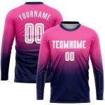 Custom Soccer Jersey Pink White Navy Long Sleeve Fade Fashion Sublimation Uniform Custom Pink White-Navy Sublimation Long