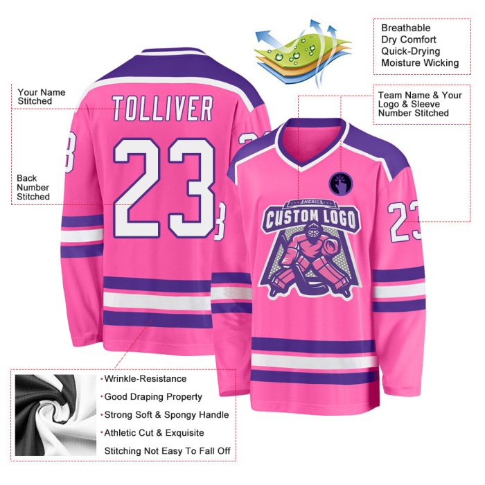 Personalized Pink White Purple Hockey Jersey for Custom Team Apparel Custom Pink White-Purple Hockey Jersey - Image 3